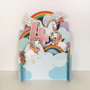 Kiriarte - Tarjeta pop-up 4 años unicornios