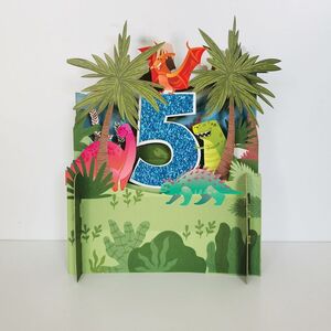 Kiriarte - Tarjeta pop-up 5 años Dino 3D 